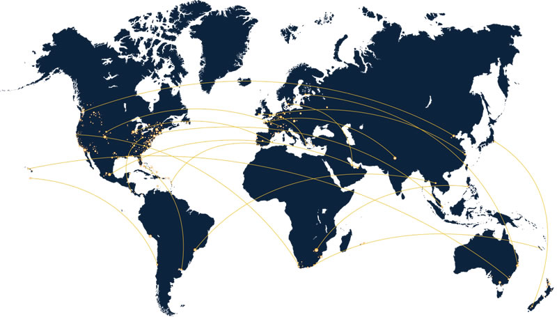 Stylised map showing Sotheby's Realty offices around the world